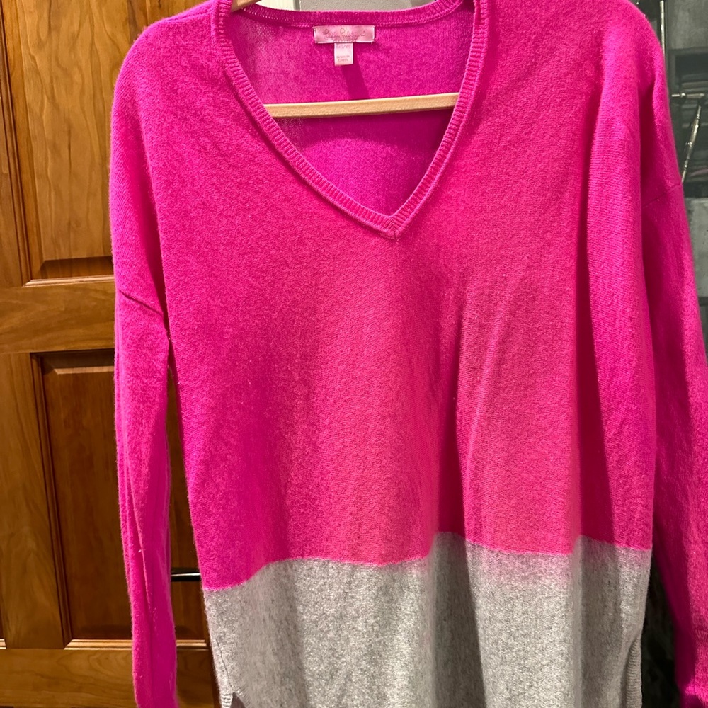 Lilly Pulitzer | Pink/Grey Cashmere Fringe Sweater |Gray/Pink | Size: XS/Small